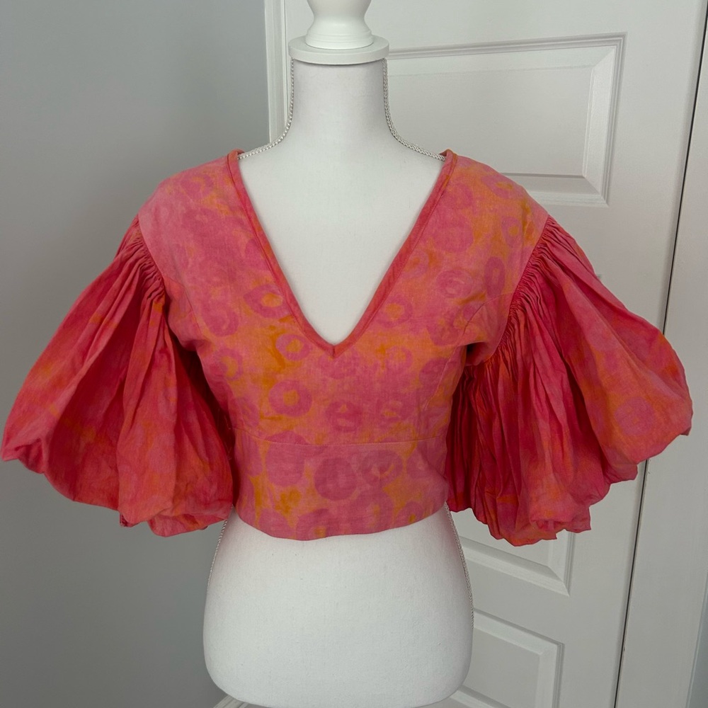 Sika Pink and Orange Ruffled Crop Blouse